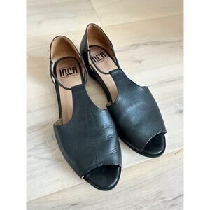 Fortress of Inca Womens Flat Sandals Leia T strap Black Peep toe Size 8